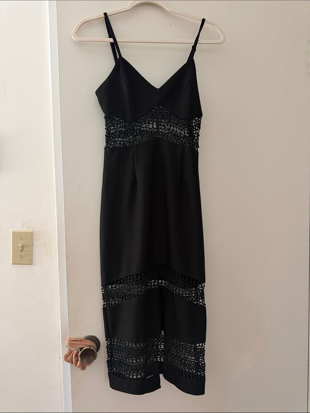 Black Midi Dress with Crochet Waist and Hem